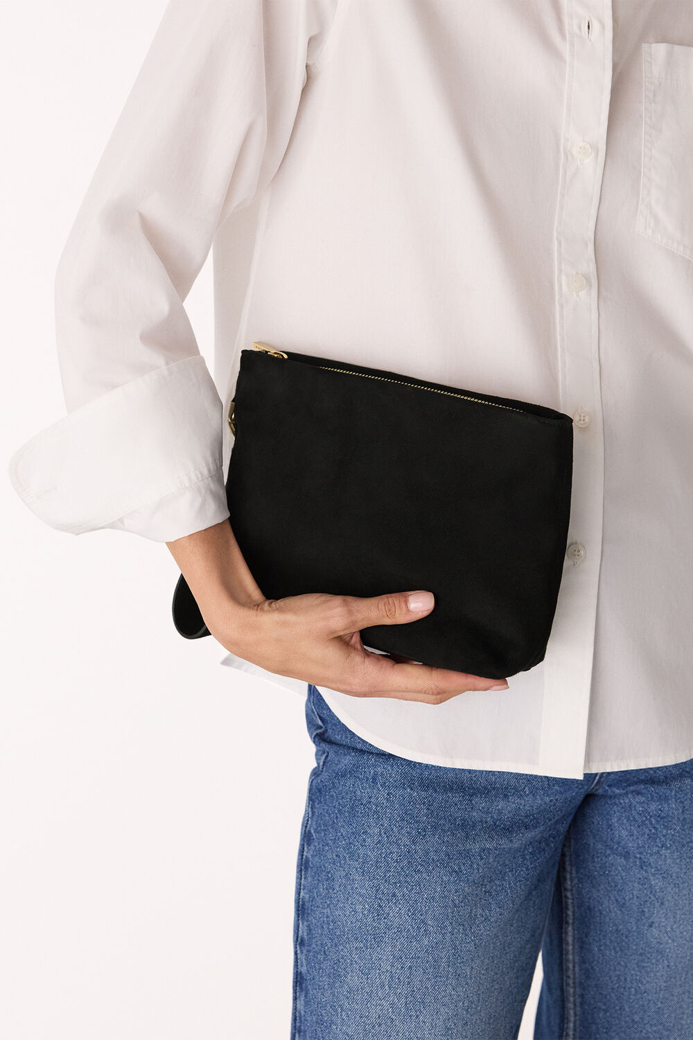 Avah Zip Top Suede Clutch
