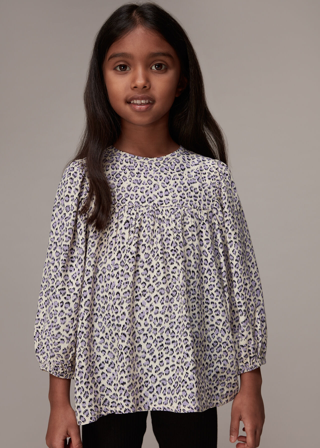 Lilac/Multi Dashed Leopard Wren Sleeve Top | WHISTLES