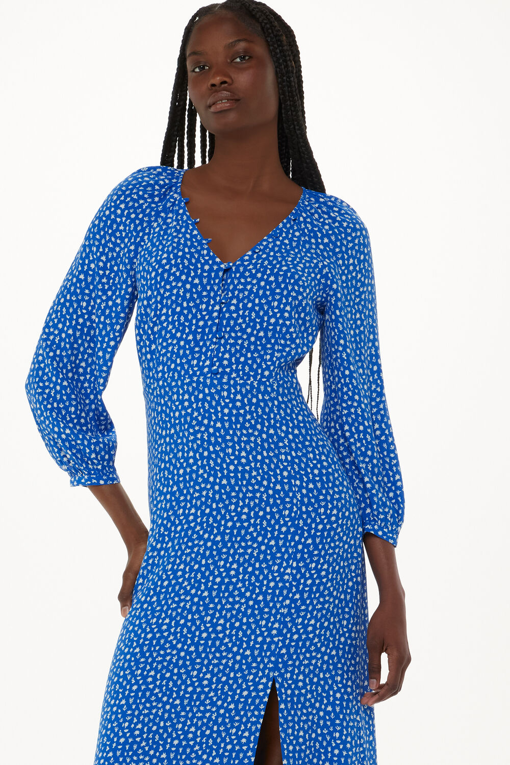 Micro Cactus Print Midi Dress