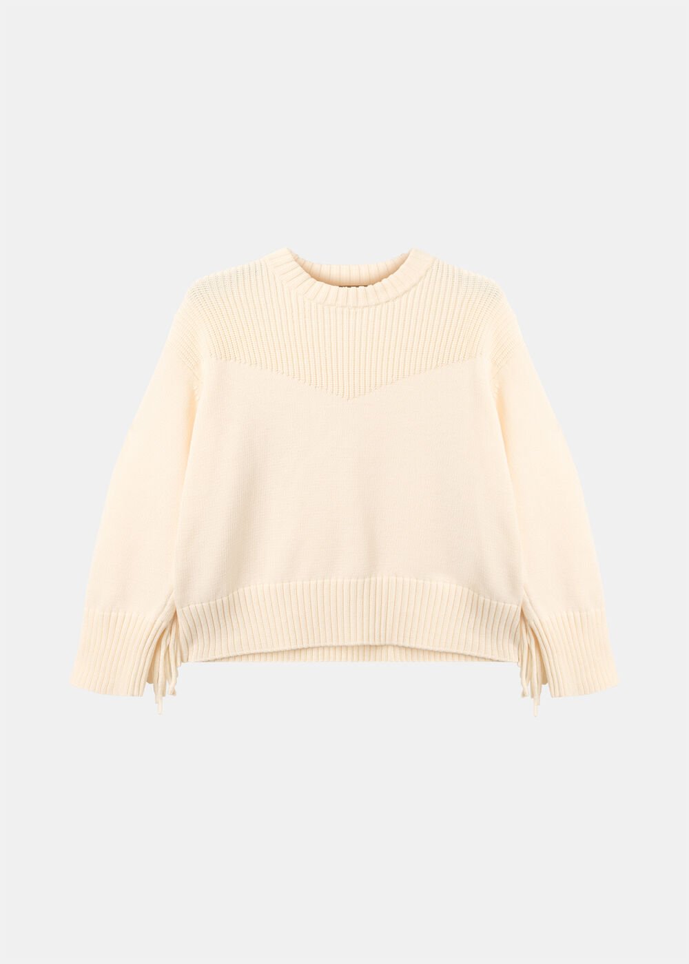 Fringe Rib Detail Cotton Knit