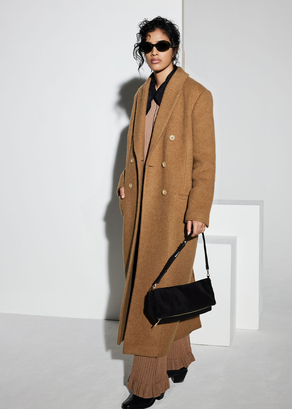 Camel Textured Wool Blend Coat | WHISTLES |