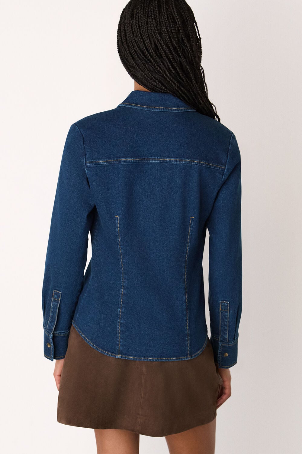 Denim Stretch Cotton Collared Shirt