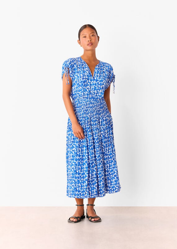 Blue Petite Brushed Stroke Midi Dress