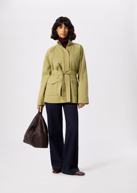 Sage Green Belted Cotton Safari Jacket