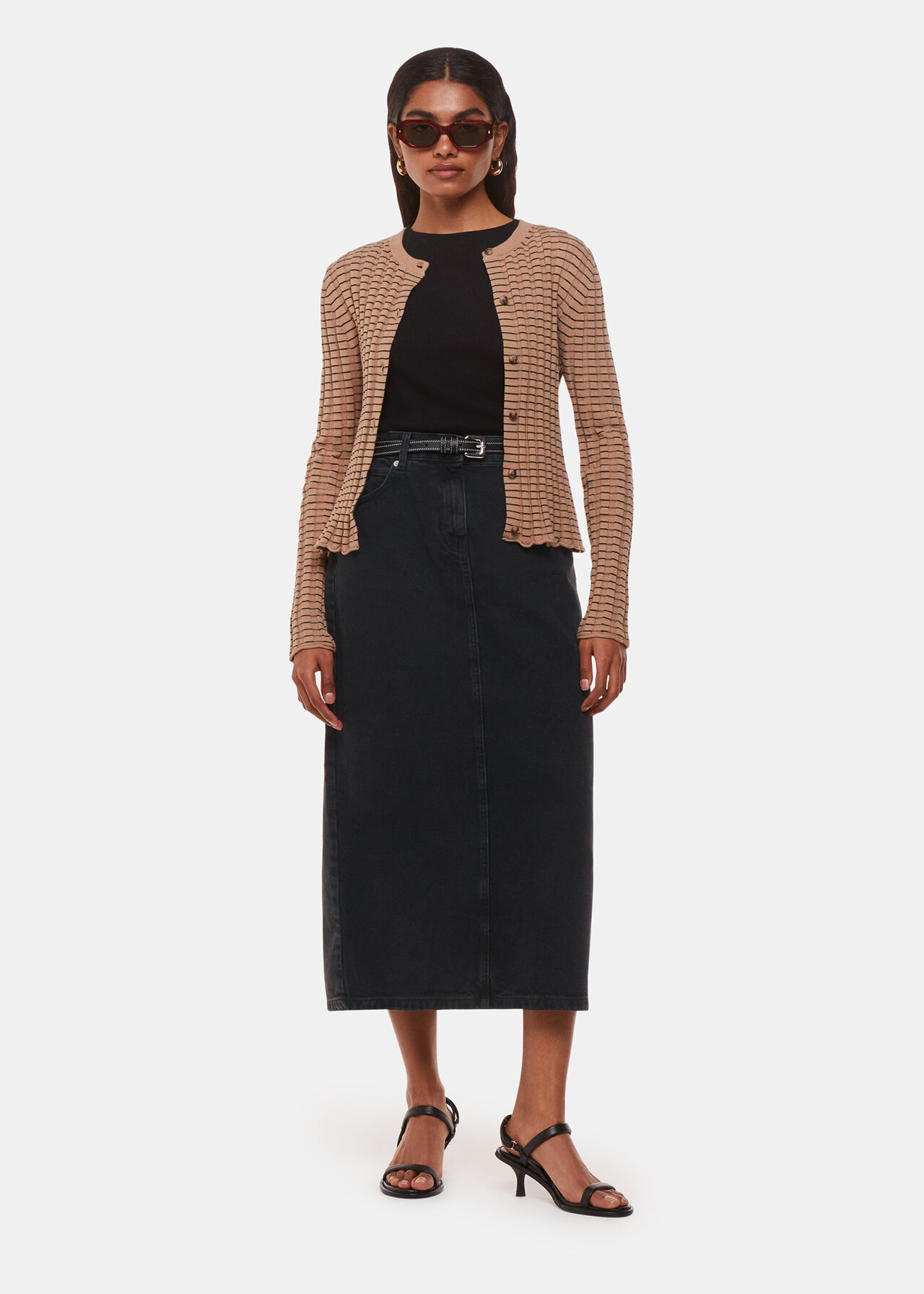 Petite Straight Denim Midi Skirt