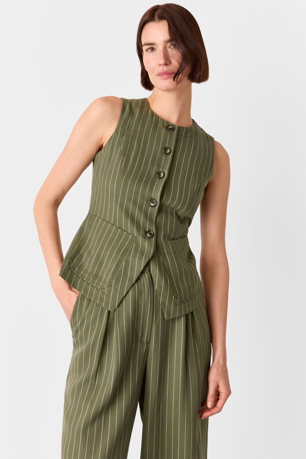 Khaki Lottie Pinstripe Waistcoat