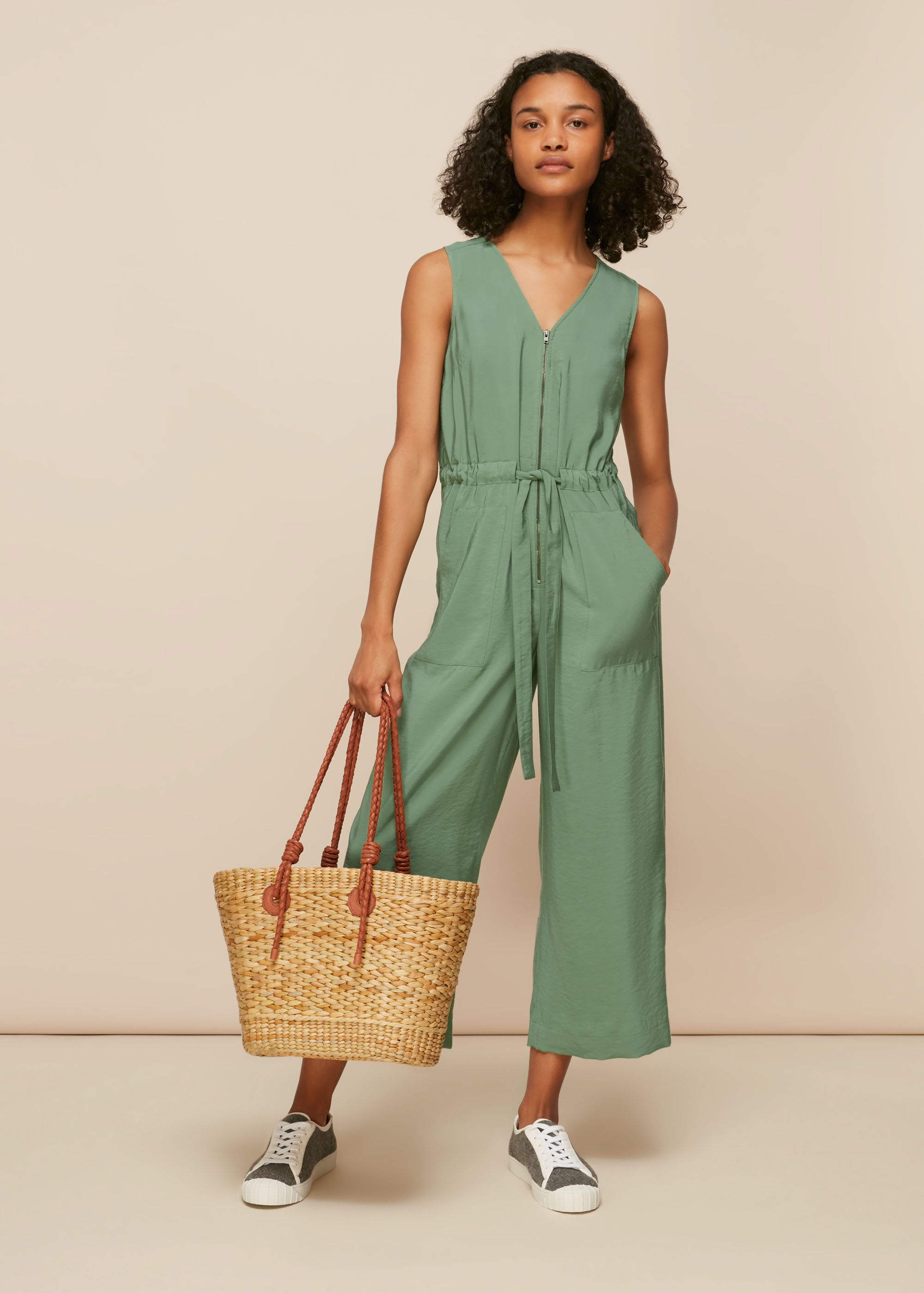 Green Corey Zip Casual Jumpsuit | WHISTLES | Whistles US |