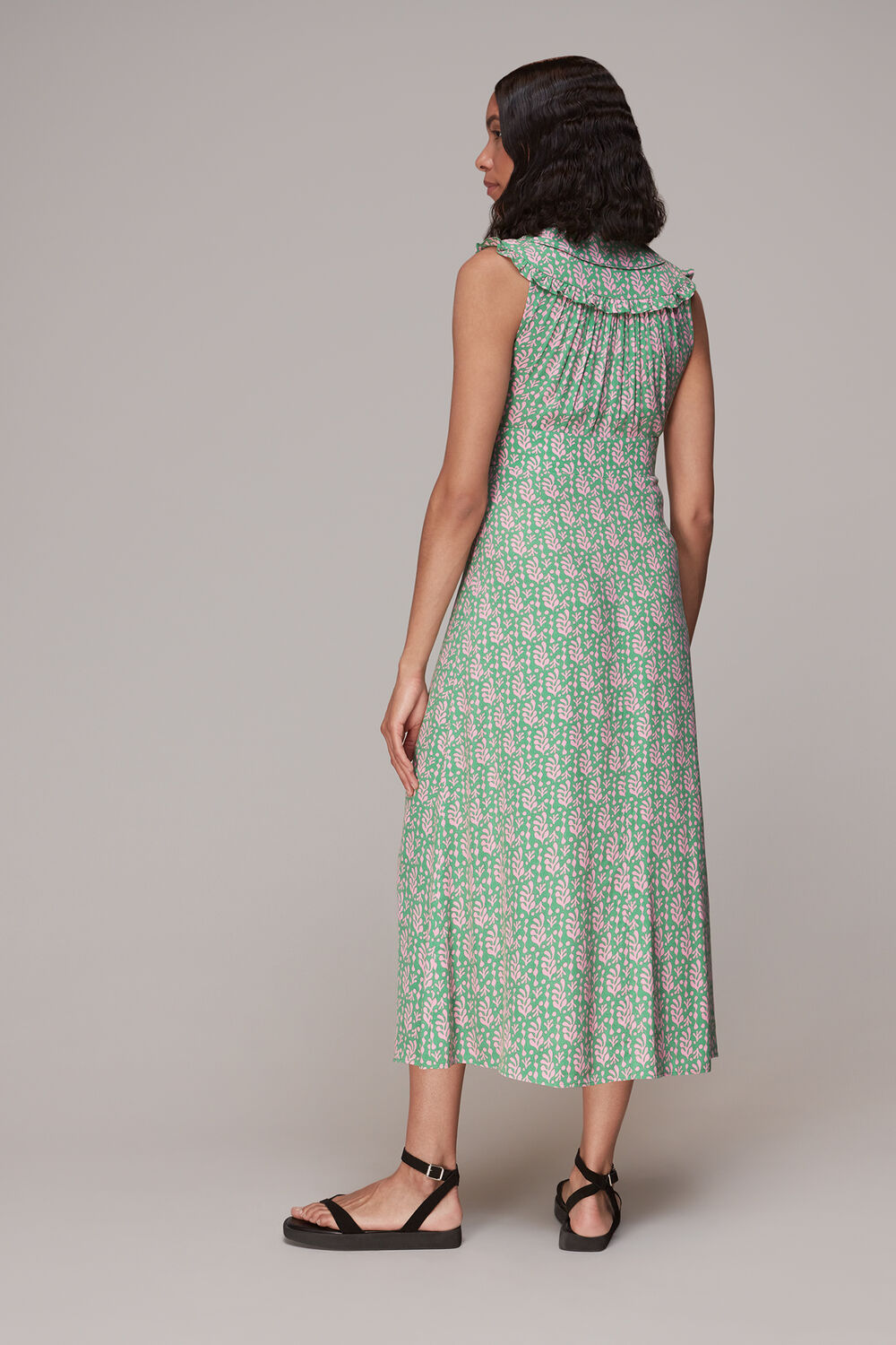 Cut Out Leaf Print Midi Dress