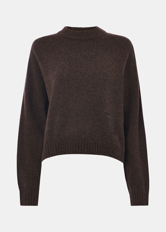 Brown Wool Curved Hem Knit