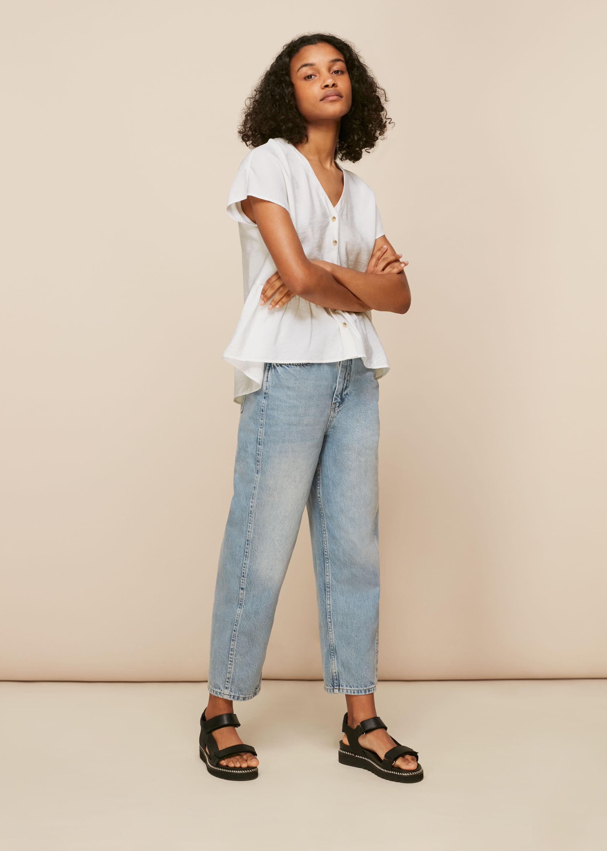 White Peplum Button Front Top WHISTLES
