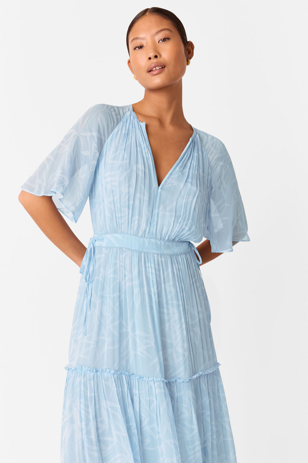 Petite Bamboo Leaves Gathered Dress