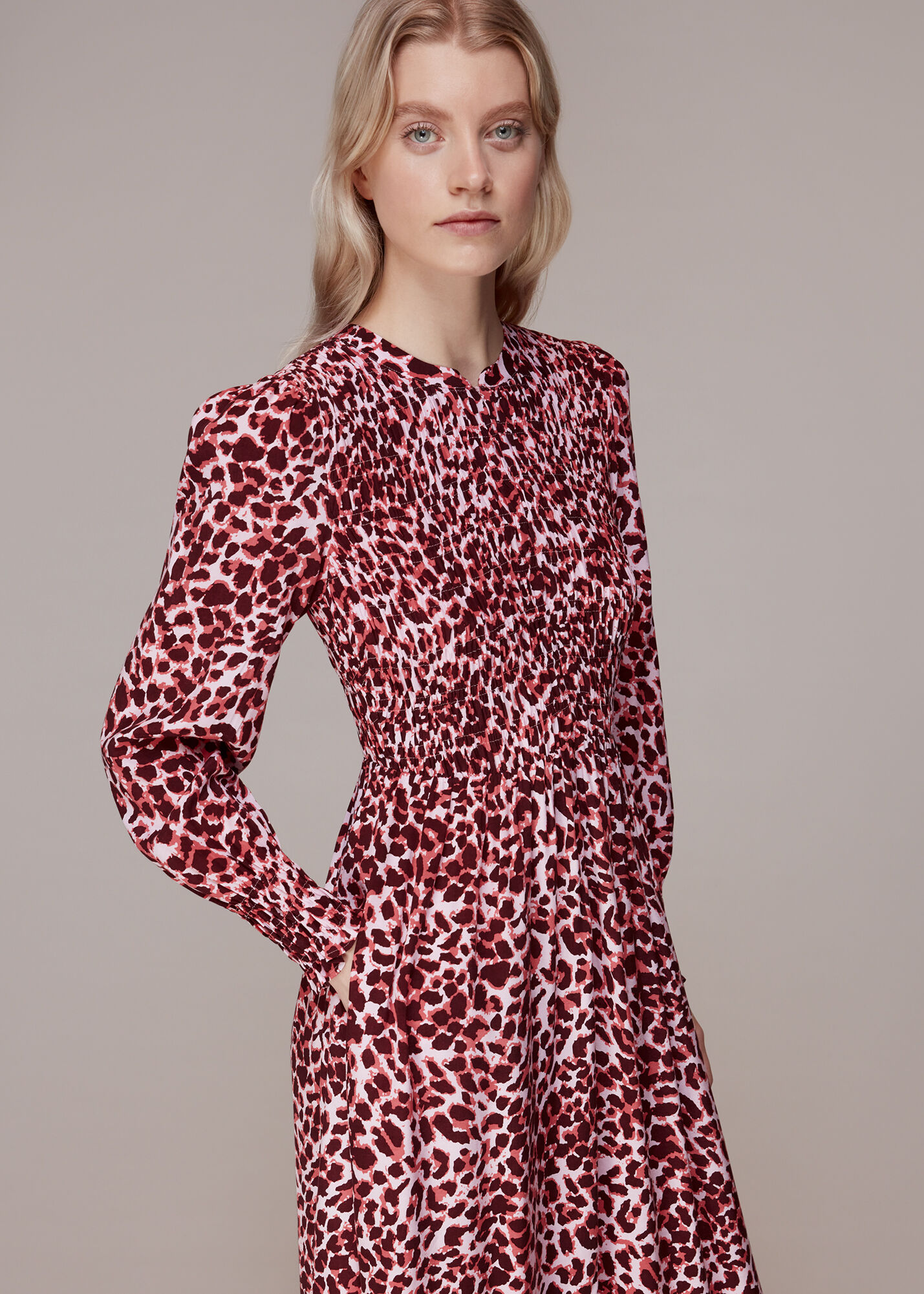 Pink Multi Abstract Cheetah Print Dress WHISTLES   Whistles Abstract Cheetah Print Dress Pink Multi 04 