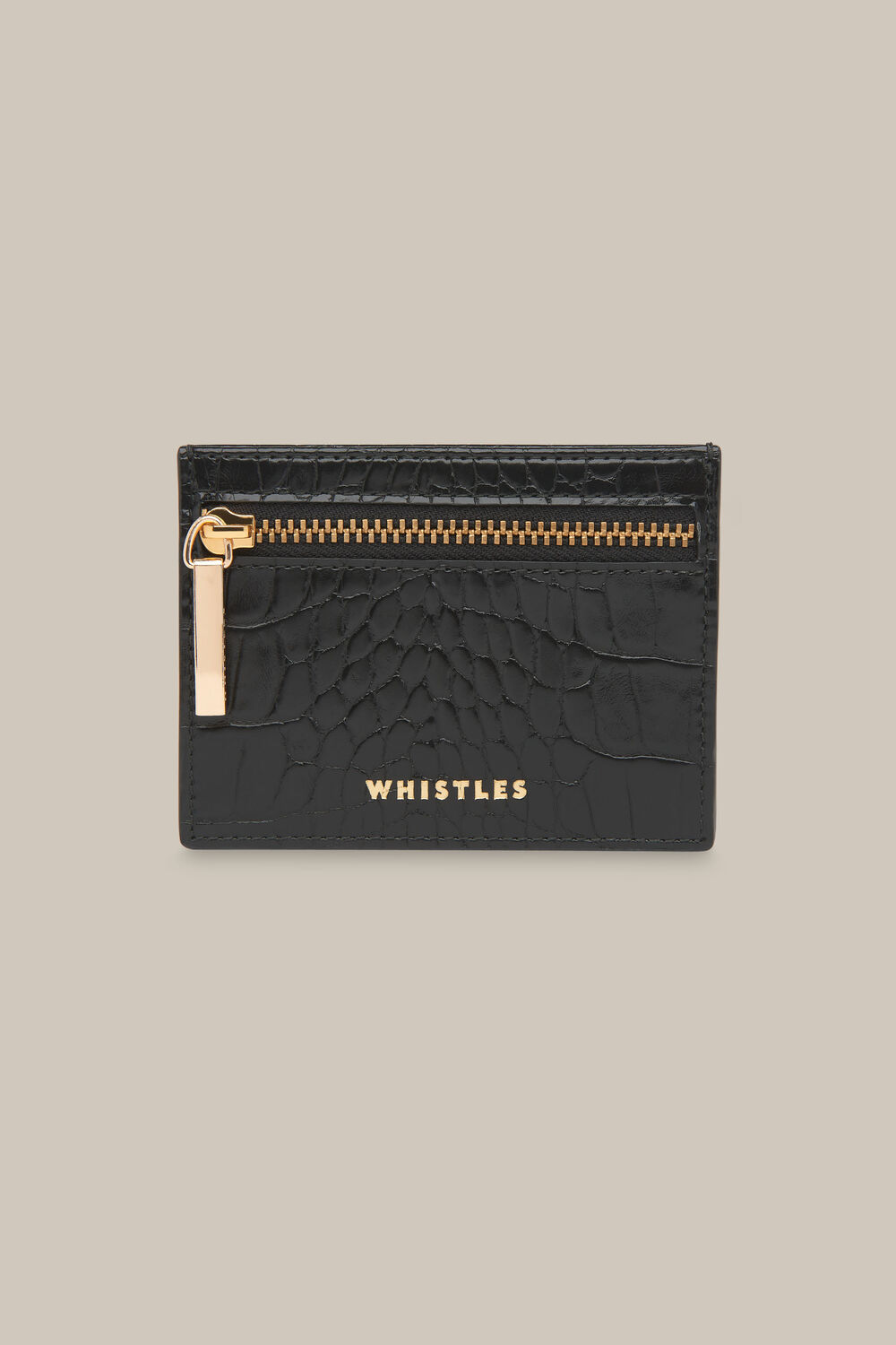 Black Shiny Croc Zip Card Holder