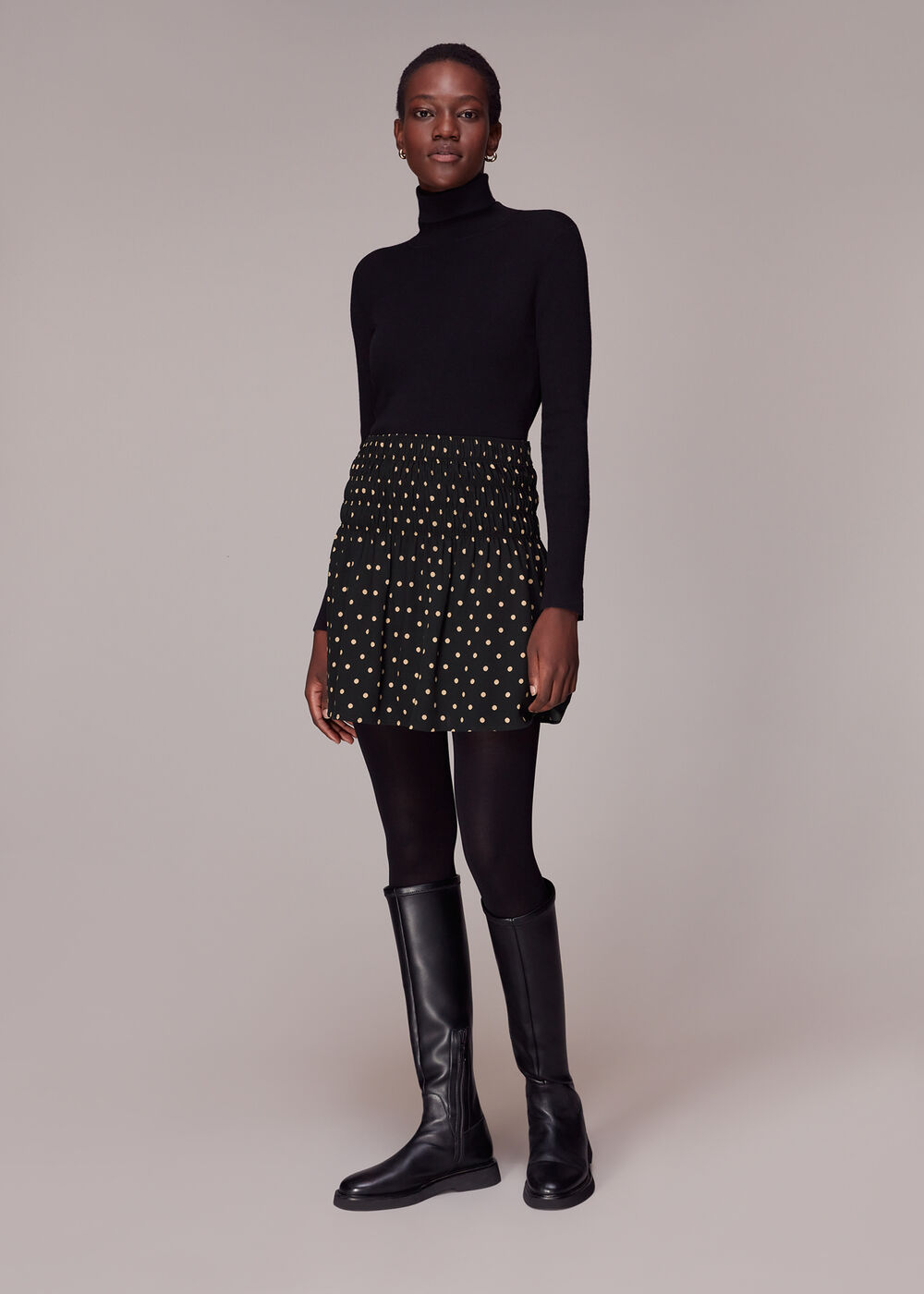 Spot Shirred Mini Skirt