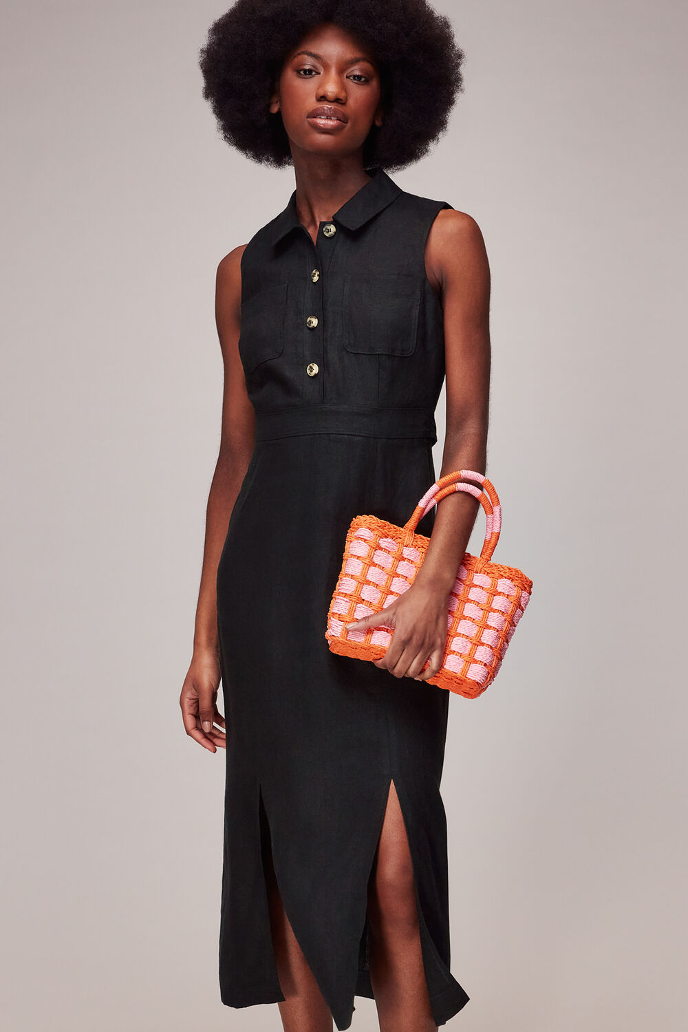 Black Molly Linen Midi Dress