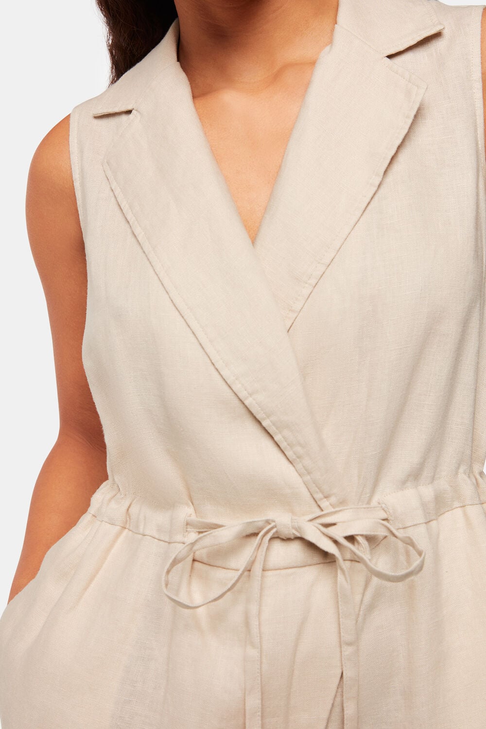 Neutral Bella Linen Wrap Jumpsuit