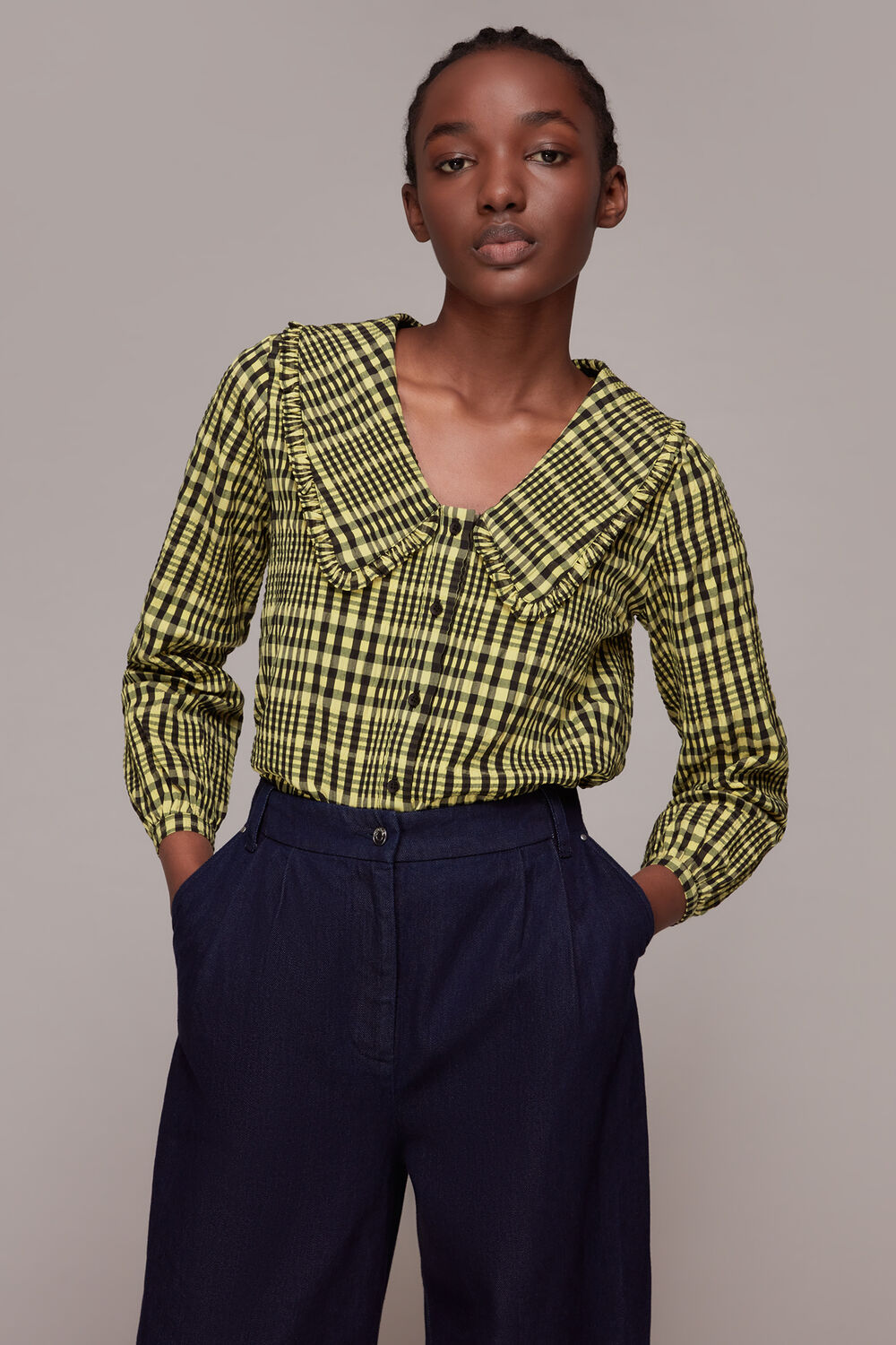 Masie Collar Detail Check Top