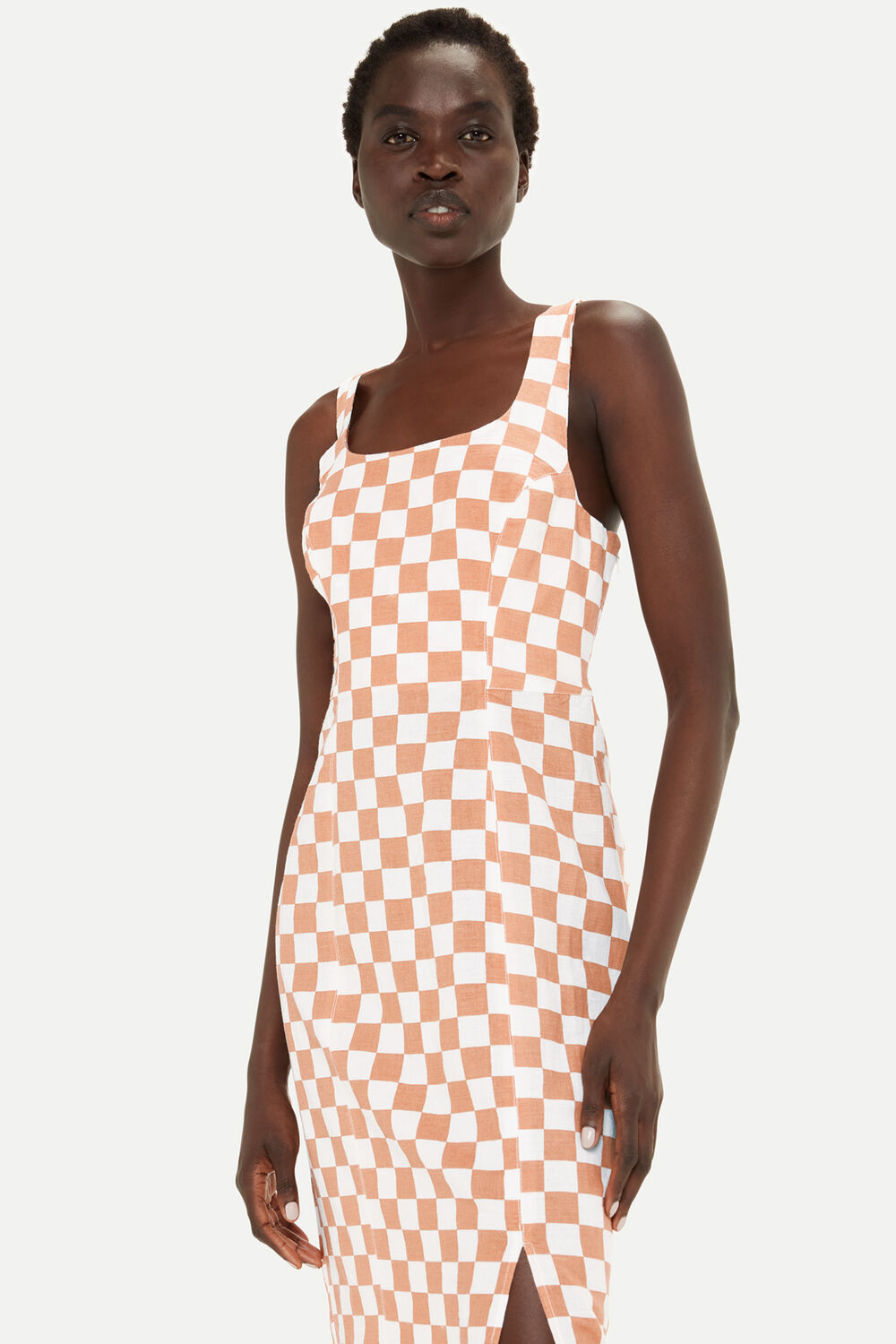 Linen Blend Checkerboard Dress