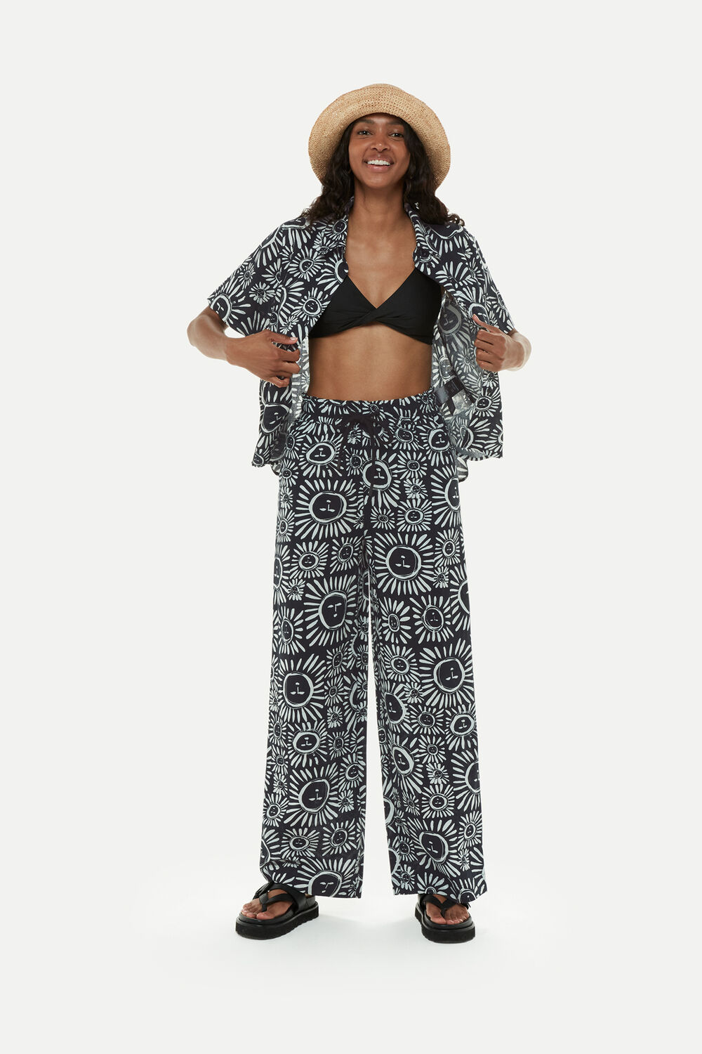 Black and White Sunman Print Trouser