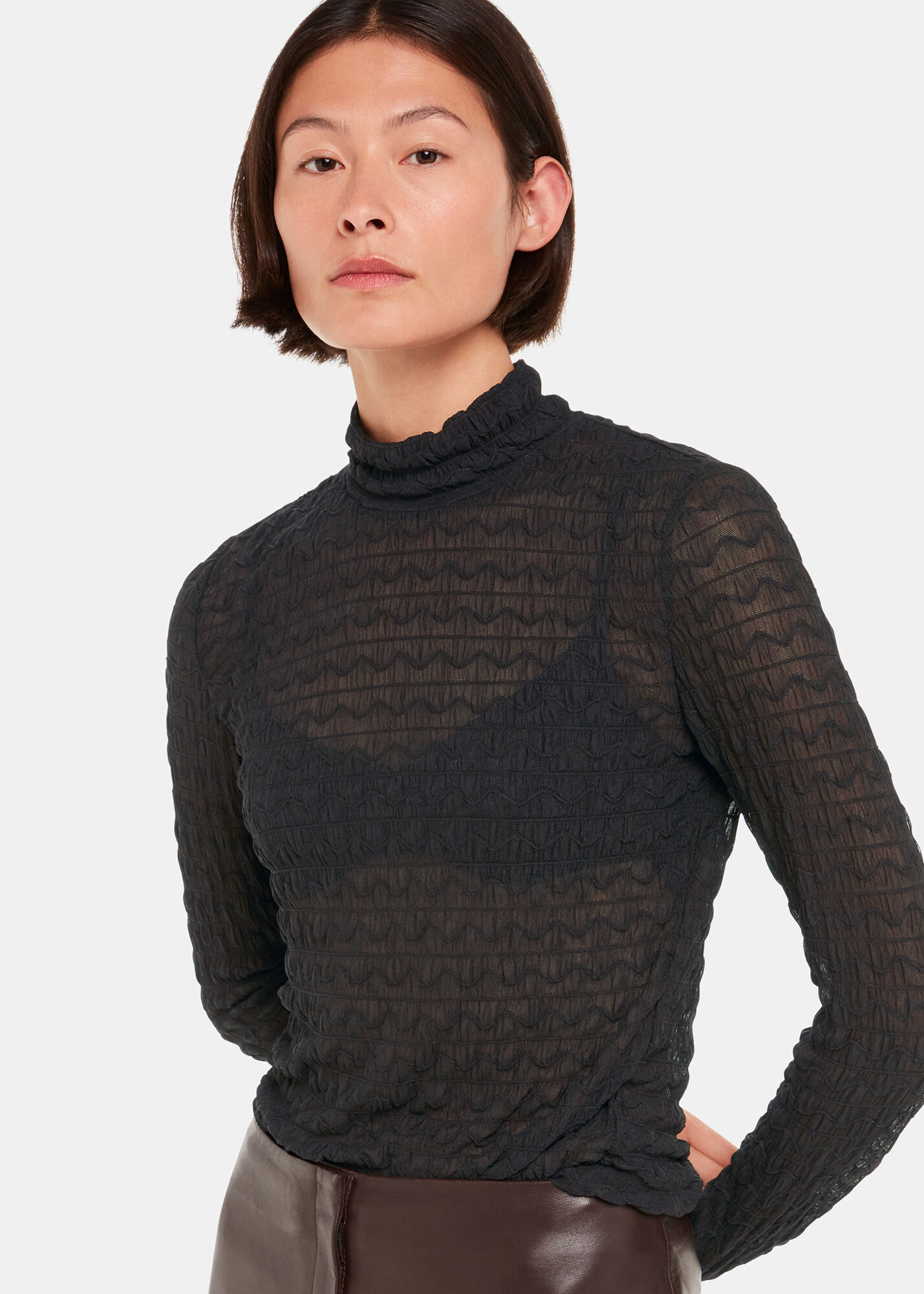 Black Checked Flocked Mesh Top | WHISTLES | Whistles US |