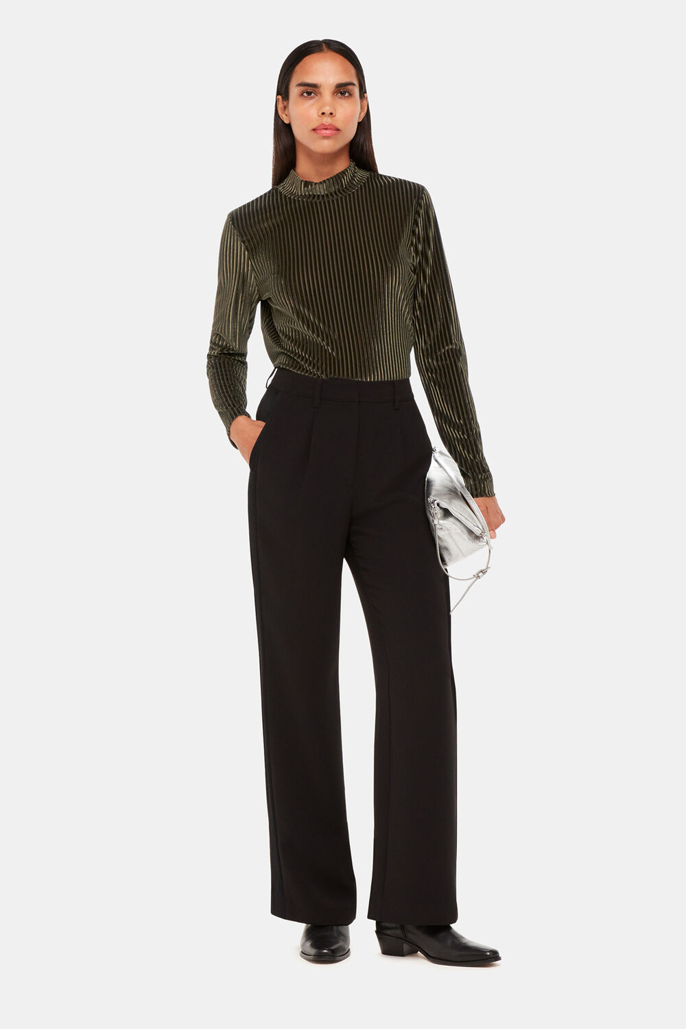 Velvet Stripe High Neck Top