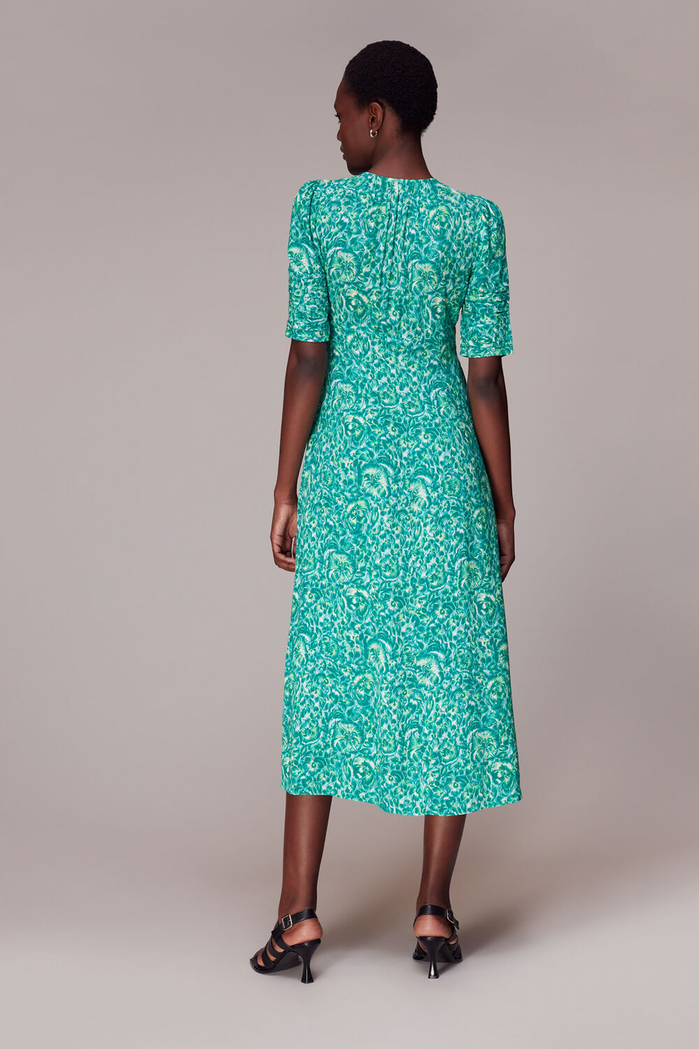 Green Clouded Floral Tie Midi Dress