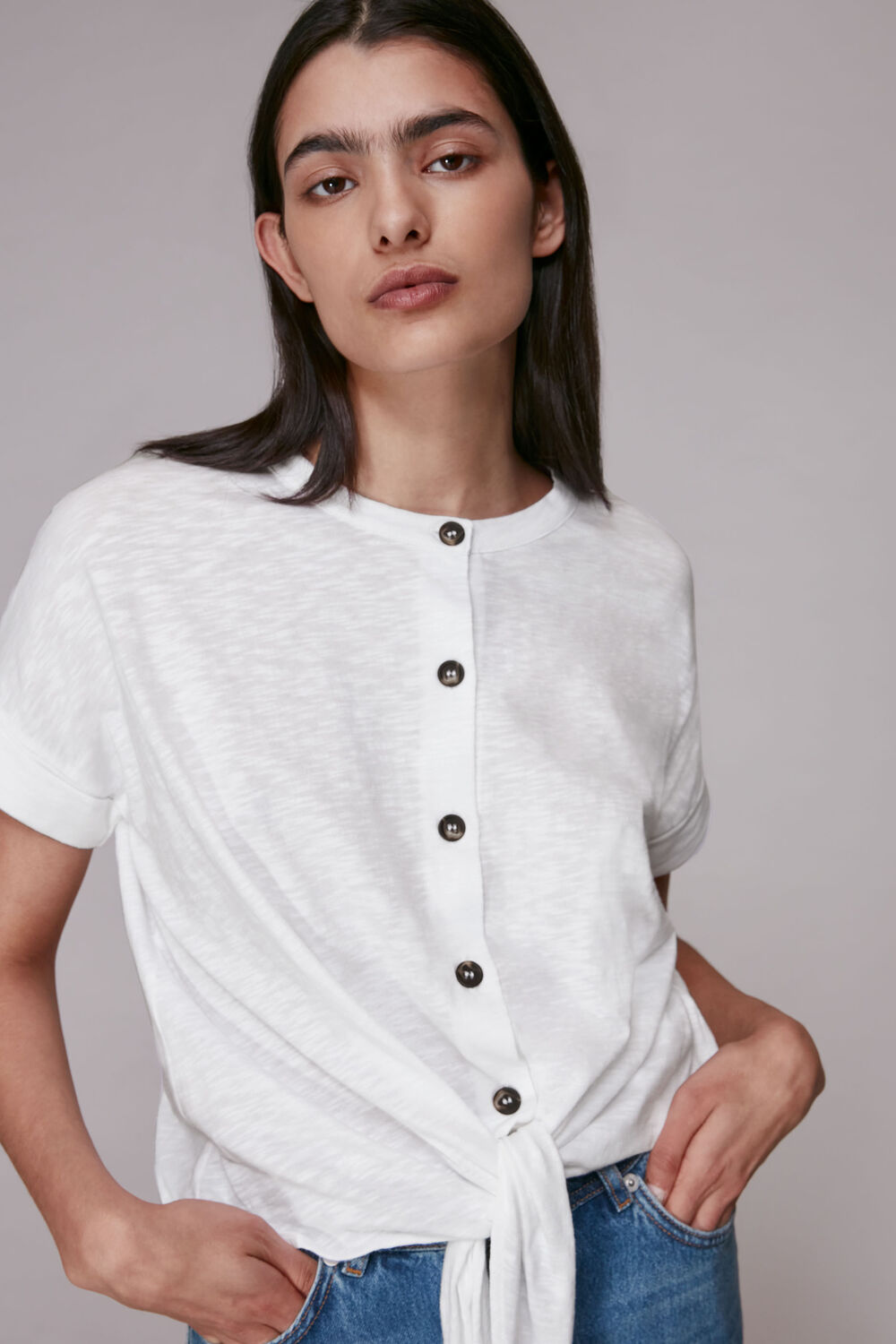 Round Neck Tie Front Tee
