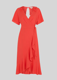 Abigail Frill Wrap Dress Coral/Multi