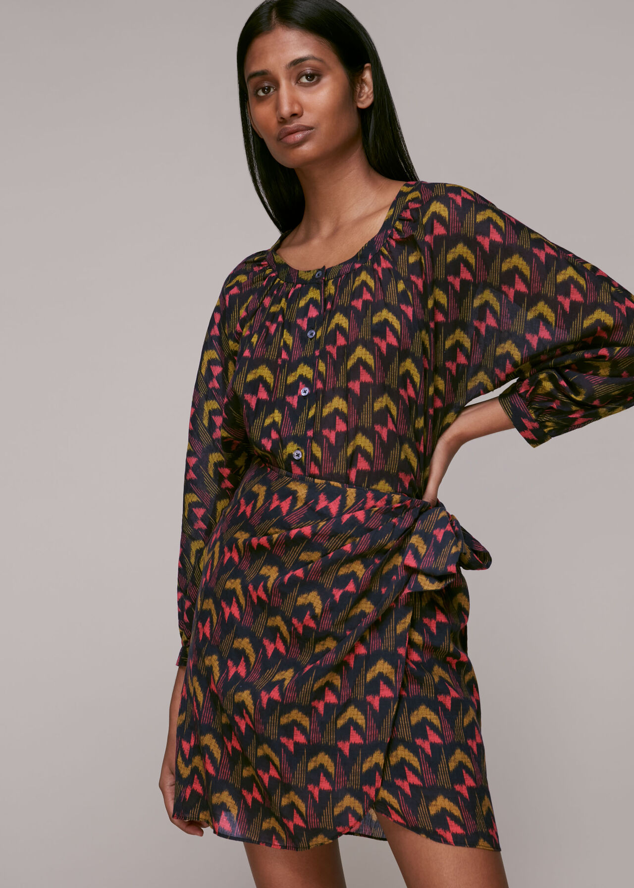 Geometric Ikat Wrap Skirt Multicolour