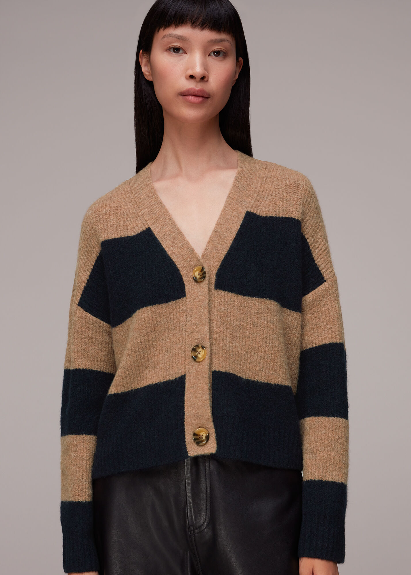 Navy/Multi Stripe Ribbed Cardigan WHISTLES