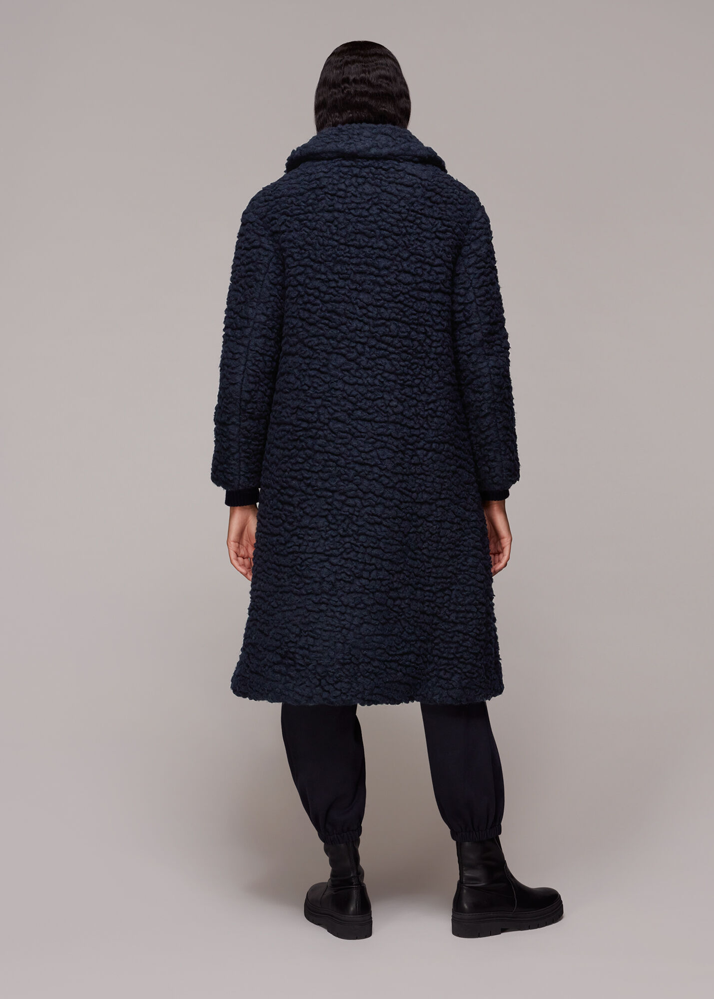 Navy Lottie Teddy Wool Coat WHISTLES