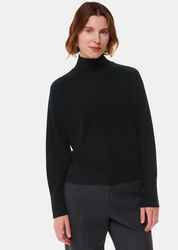 Black Cashmere Mock Neck Sweater
