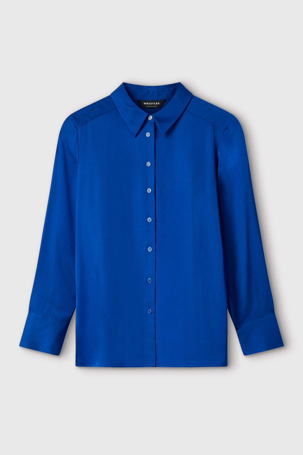 Blue Satin Viscose Collared Shirt
