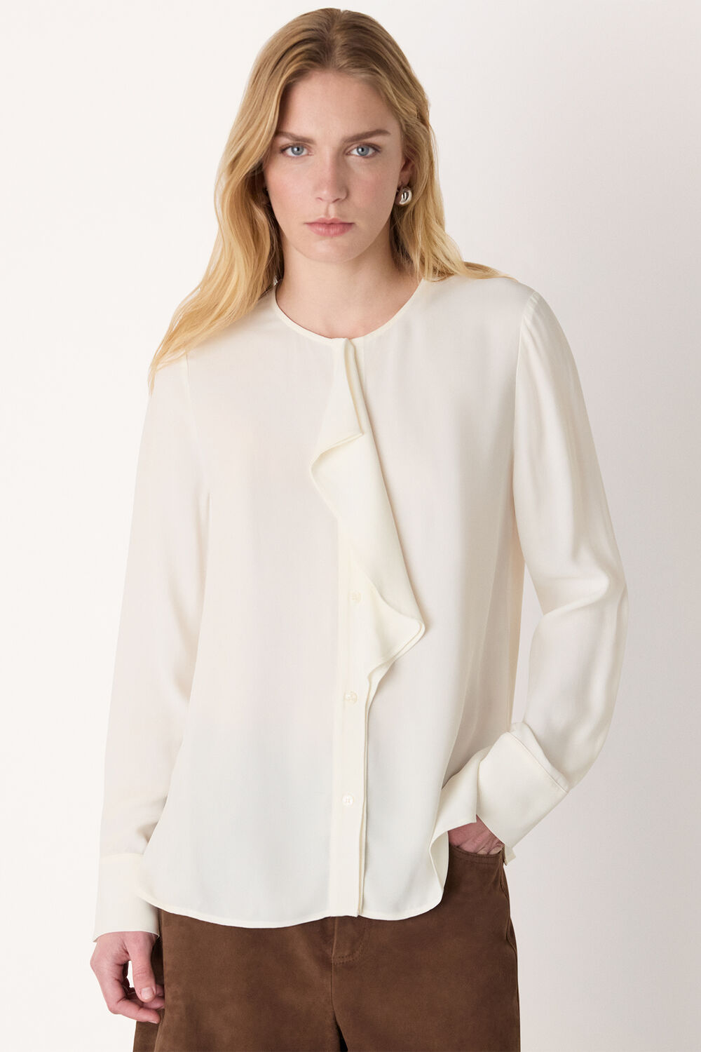 Ivory Draped Ruffle Feminine Blouse