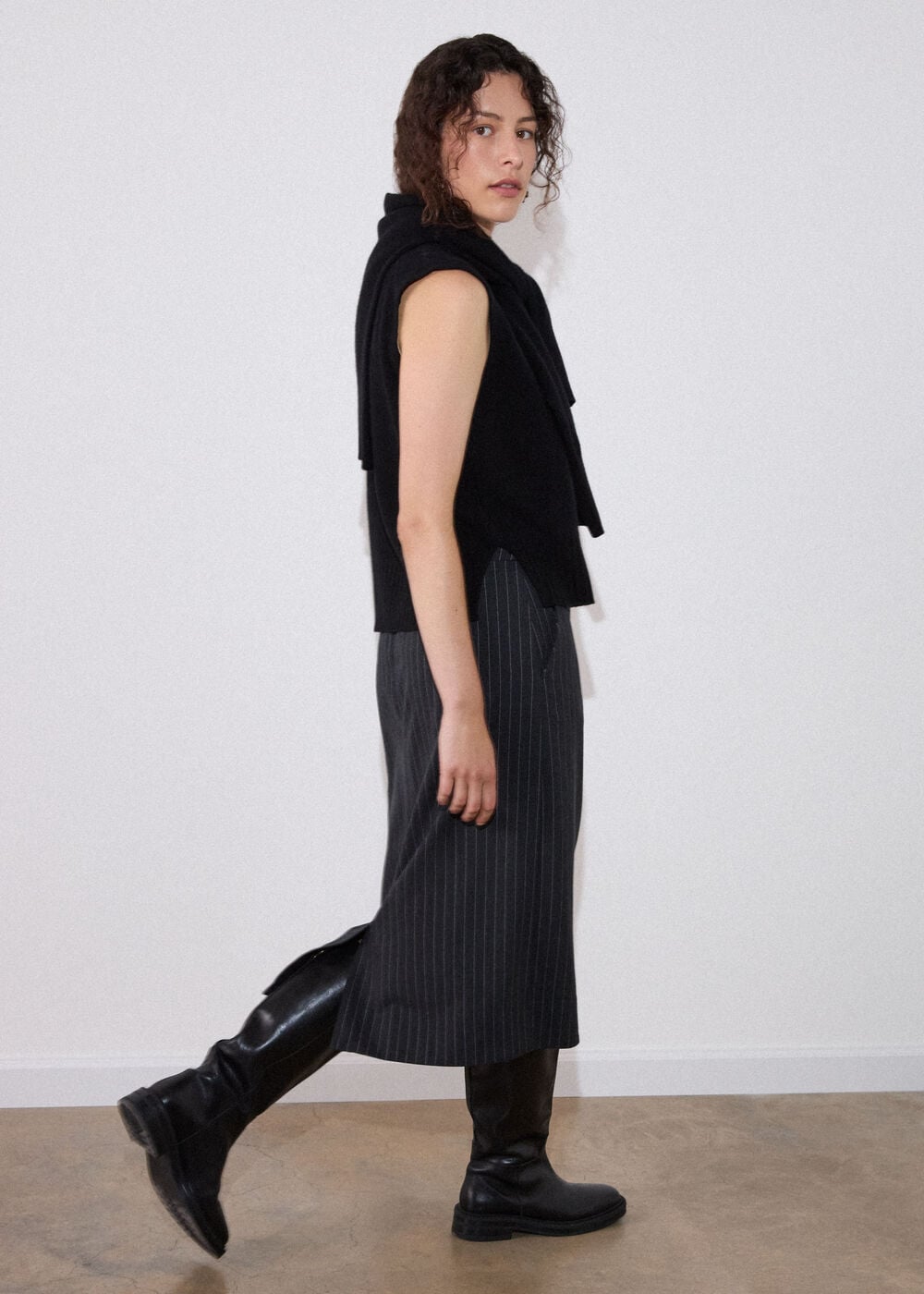 Grey Stripe Detachable Lace Skirt