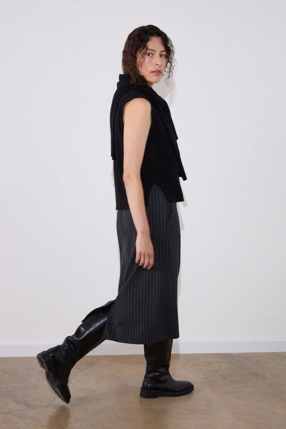 Grey Stripe Detachable Lace Skirt
