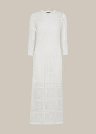 Crochet Knit Midi Dress White