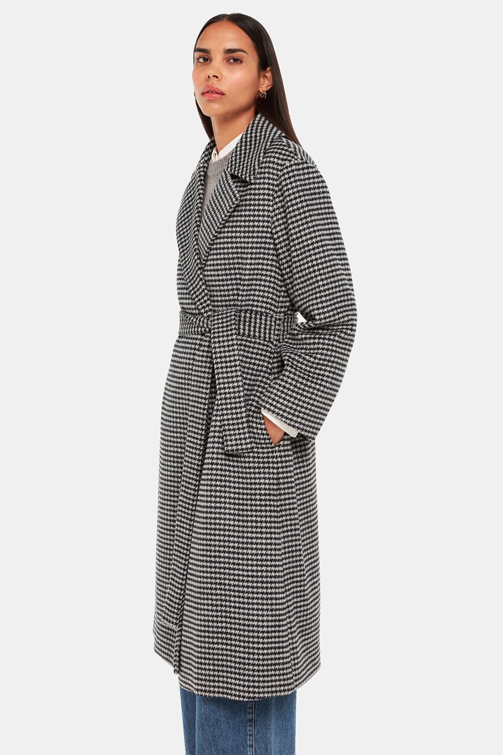 Celia Houndstooth Wrap Coat