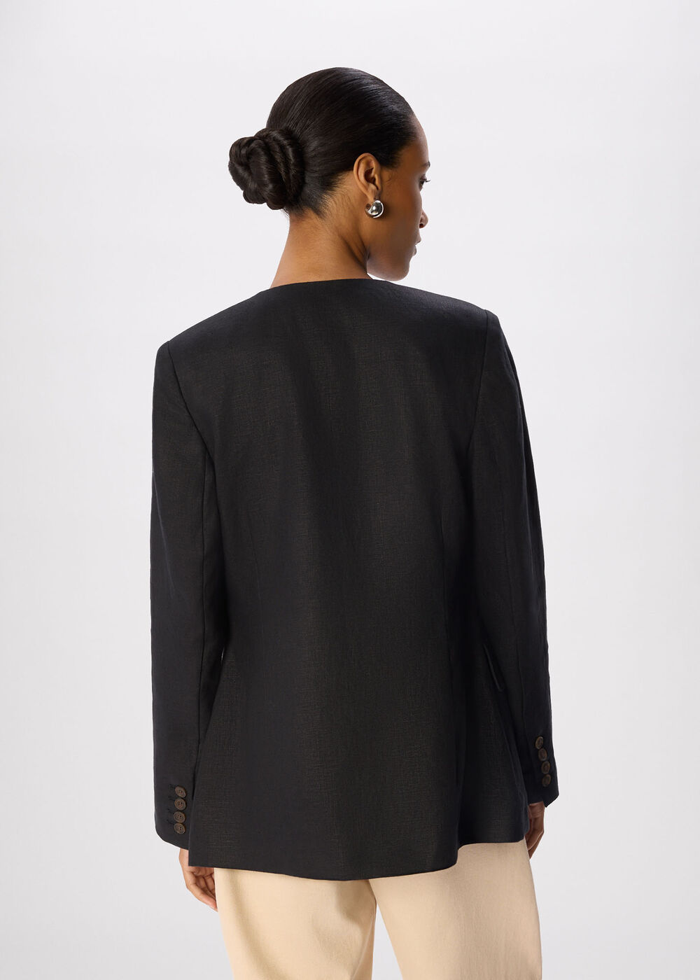Petite Collarless Linen Blazer