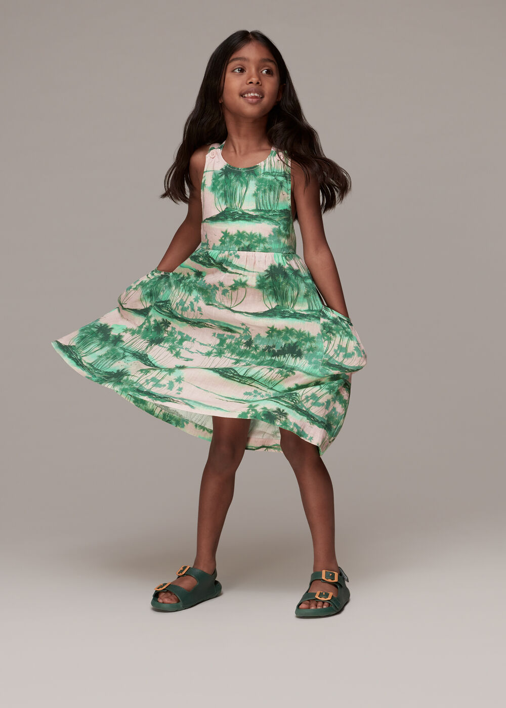 Waving Palms Poppy Linen Dress