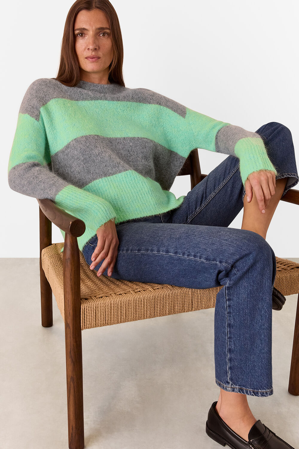 Green Alpaca Mix Stripe Sweater