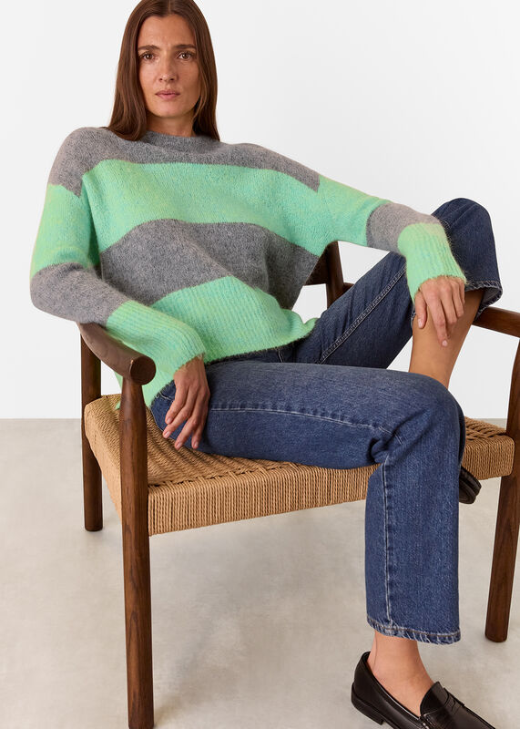 Green Alpaca Mix Stripe Sweater