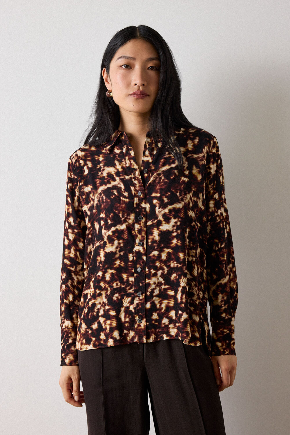 Brown Abstract Animal Viscose Shirt