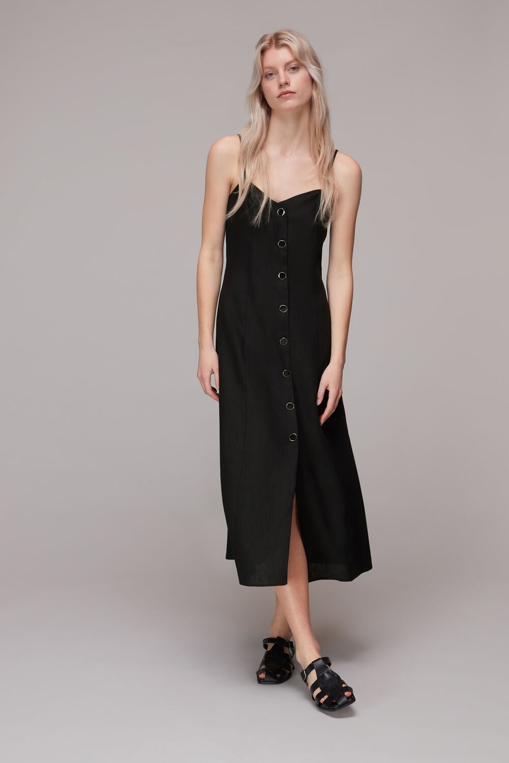 Black Ava Button Linen Mix Dress