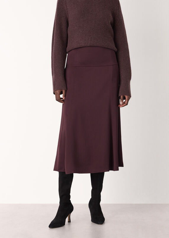 Burgundy Midi Satin Bias Skirt