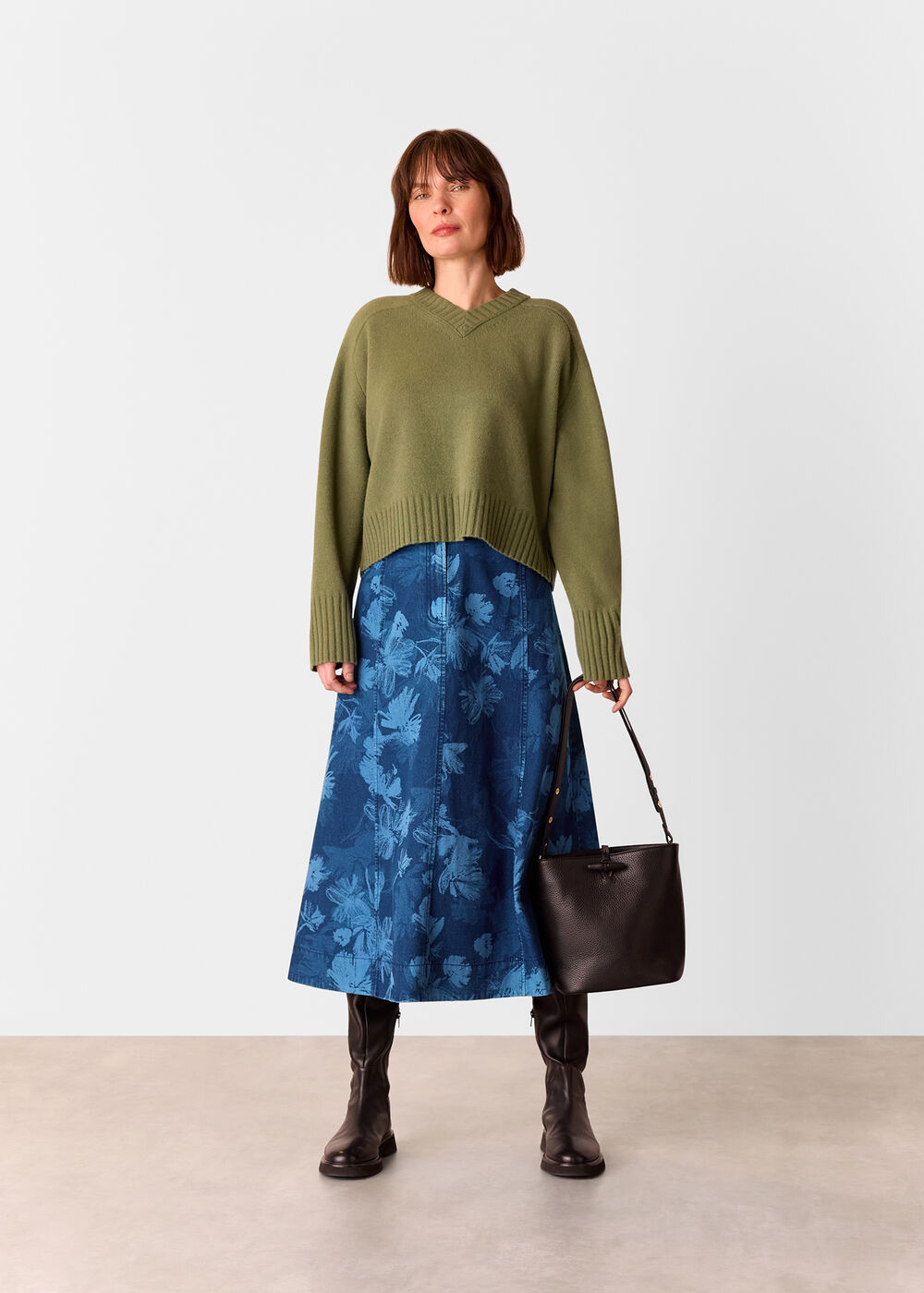 Chalk Print Midi Skirt