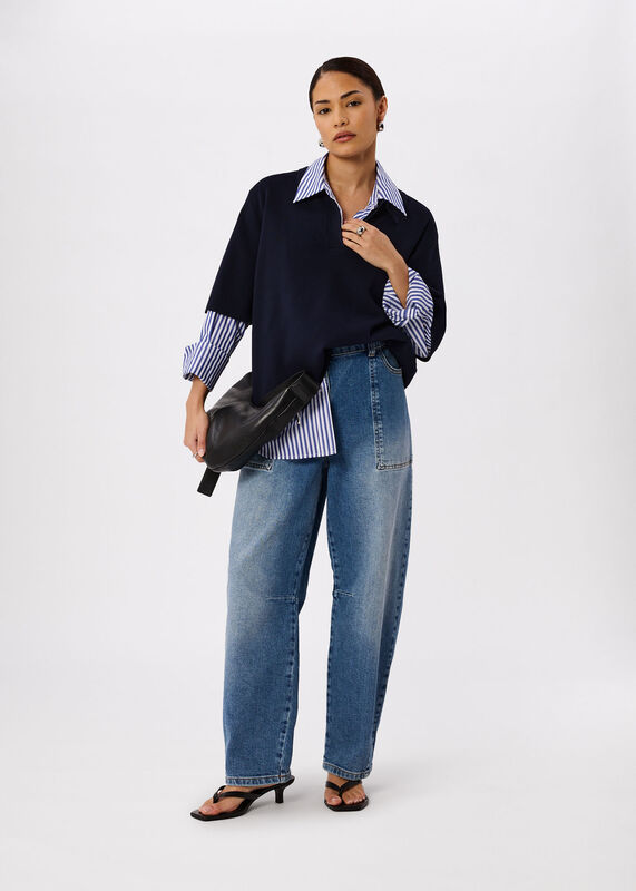 Denim Petite Elasticated Waist Barrel Jean