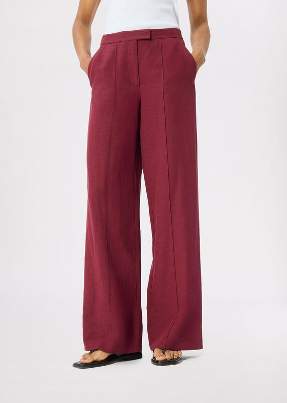 Burgundy Petite Full Length Pintuck Trouser
