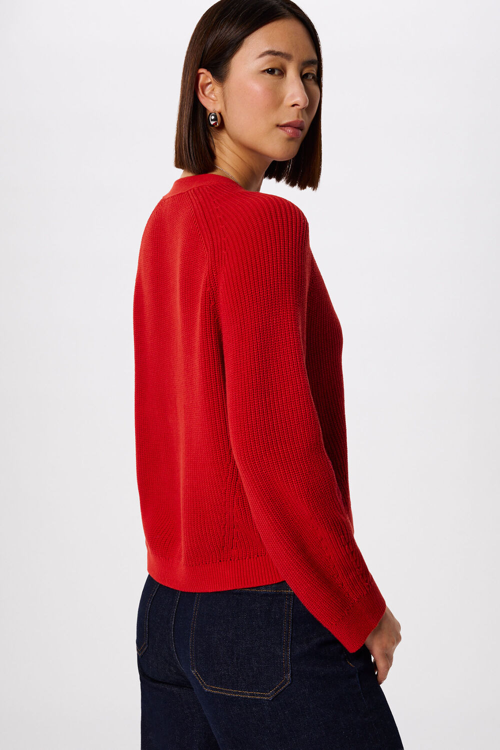 Red V Neck Cotton Cardigan