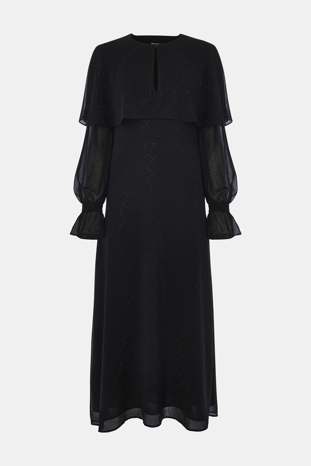 Black Hot Fix Cape Midi Dress